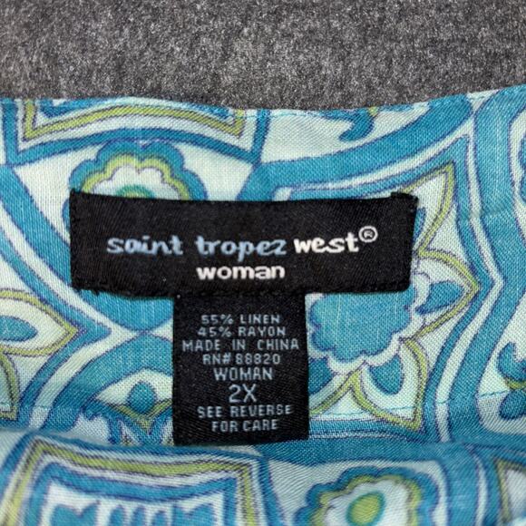 Saint Tropez West Top Women Plus Size 2X Linen Blend Embroidered Tunic Resort - Picture 3 of 9